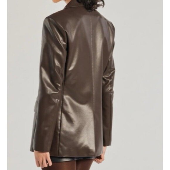 NOIR Suit Jacket Blazer M Medium Dark Chocolate Brown Vegan Leather NEW - Picture 4 of 14